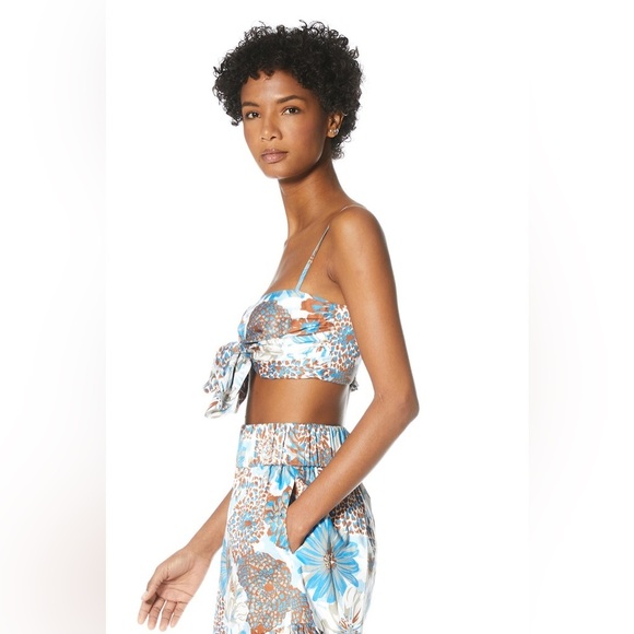 New! AMUR Alva Floral Front Tie Crop Top 100% Organic Cotton 💙🤎 XL - Picture 4 of 11